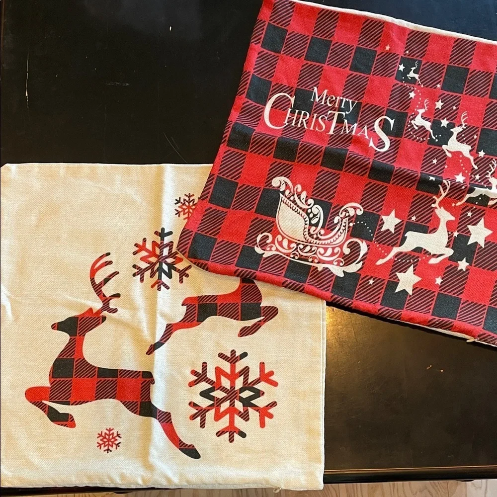 Plaid Christmas Pillow Covers - Red and Cream set of 2